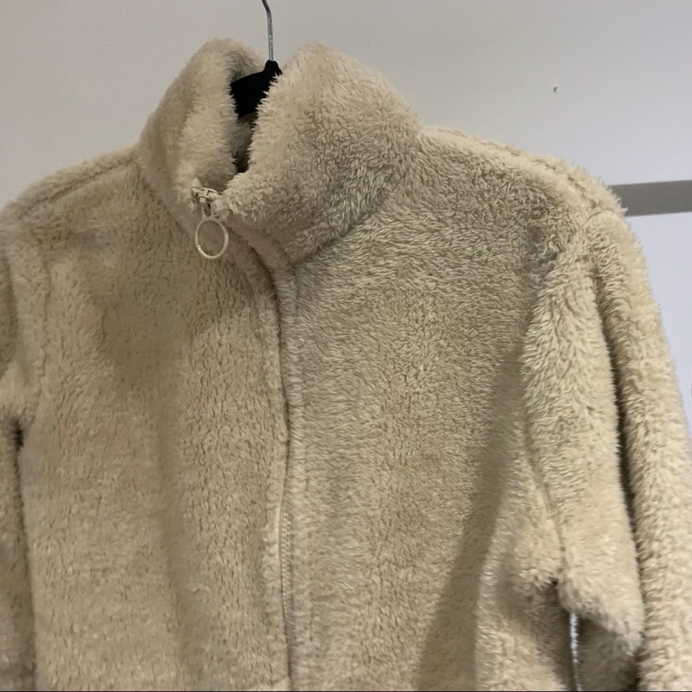 Beige sherpa zip up sweater